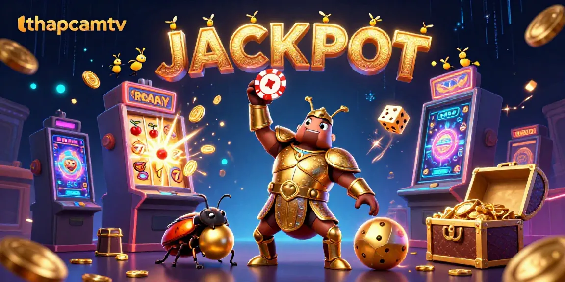 Celebrate thrilling wins with thapcamtv's vibrant animated jackpot scene filled with gaming elements.