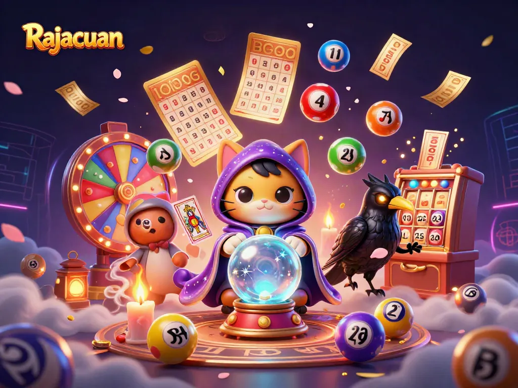 Experience the thrilling gameplay at Rajacuan with vibrant bingo cards and lottery balls in dynamic motion.