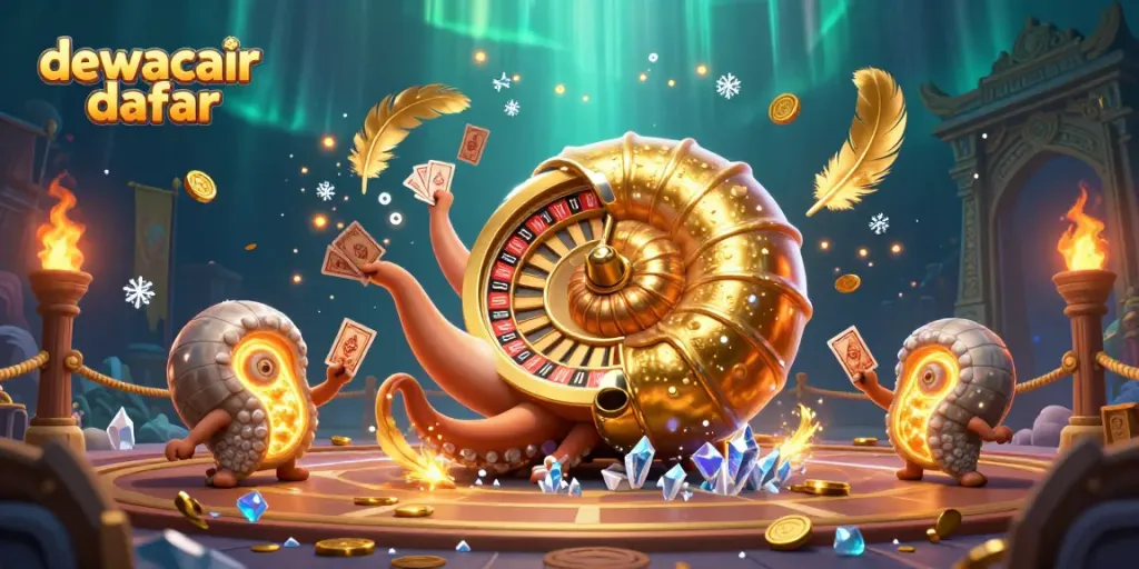Win big with dewacair daftar as the nautilus reveals casino treasures in this vibrant 3D illustration.