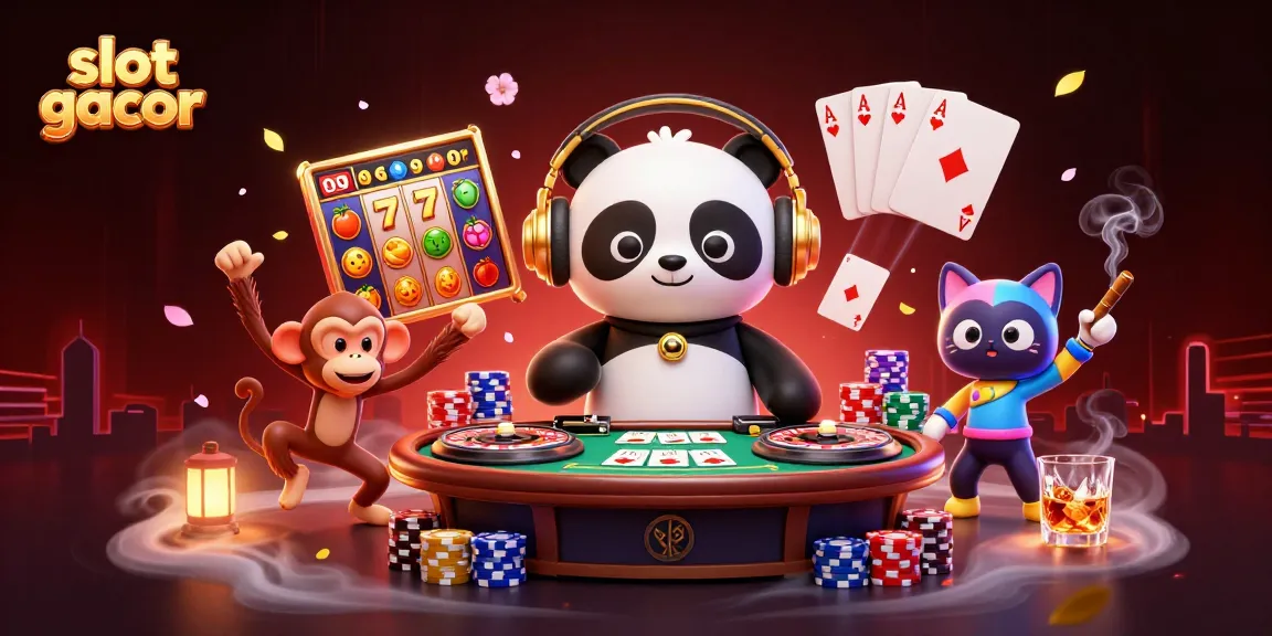 Witness a vibrant scene capturing the excitement of slot gacor with animated characters and dynamic gambling elements.