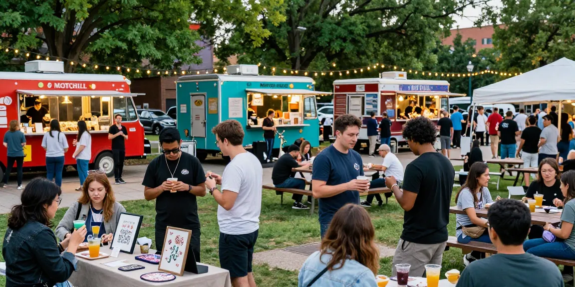 Community members enjoying a Motchill pop-up event with crafts, food, and music.