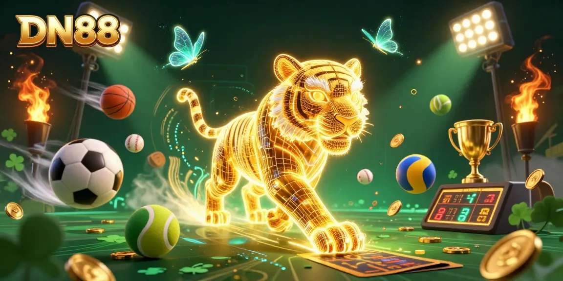 Experience DN88's vibrant digital casino with dynamic sports elements and radiant characters.