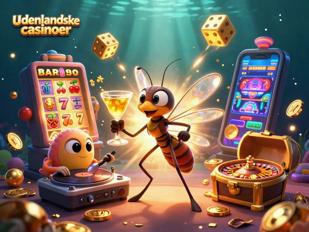 Experience the thrill of udenlandske casinoer with a vibrant 3D illustration of a lively casino scene.