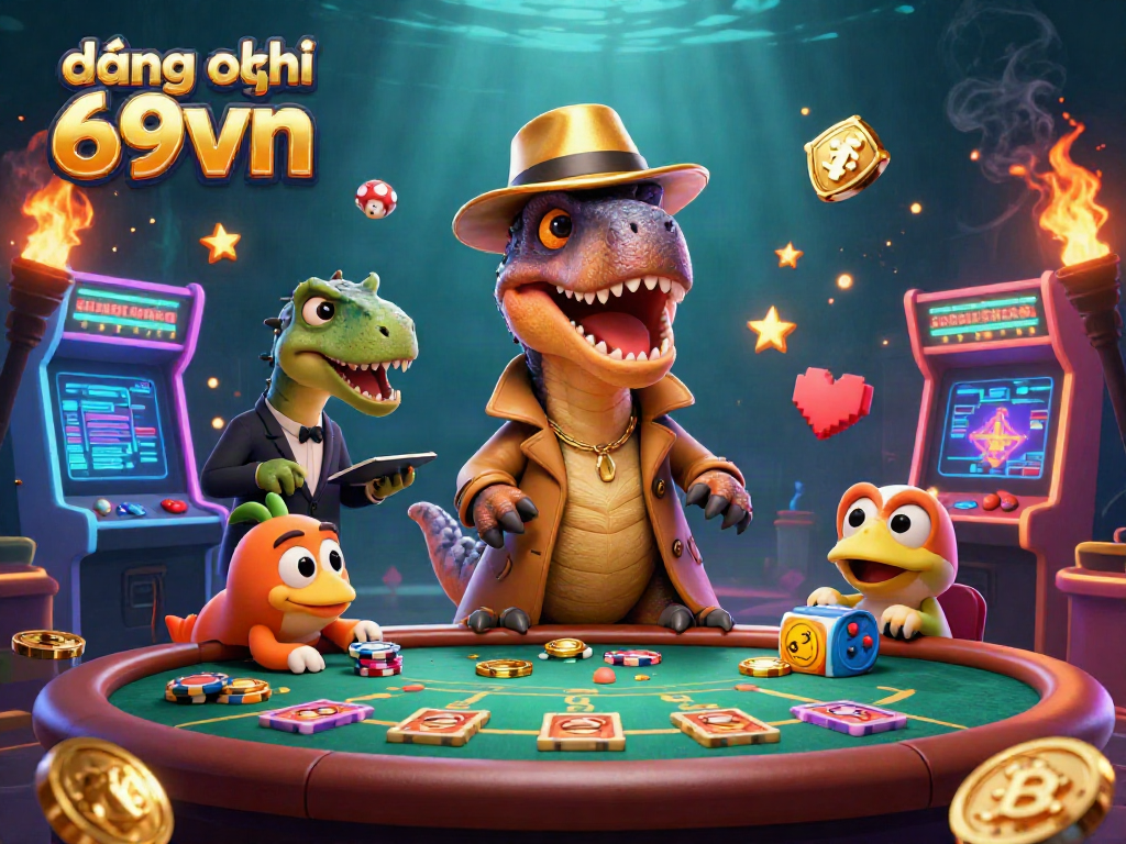 Engage with đăng ký 69vn at a vibrant casino scene featuring 3D animated characters and dynamic gaming elements.