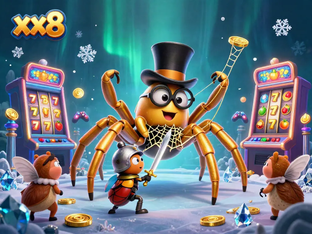 Engage with xx8 themed slots featuring a golden tarantula, beetle knight, and spinning reels.
