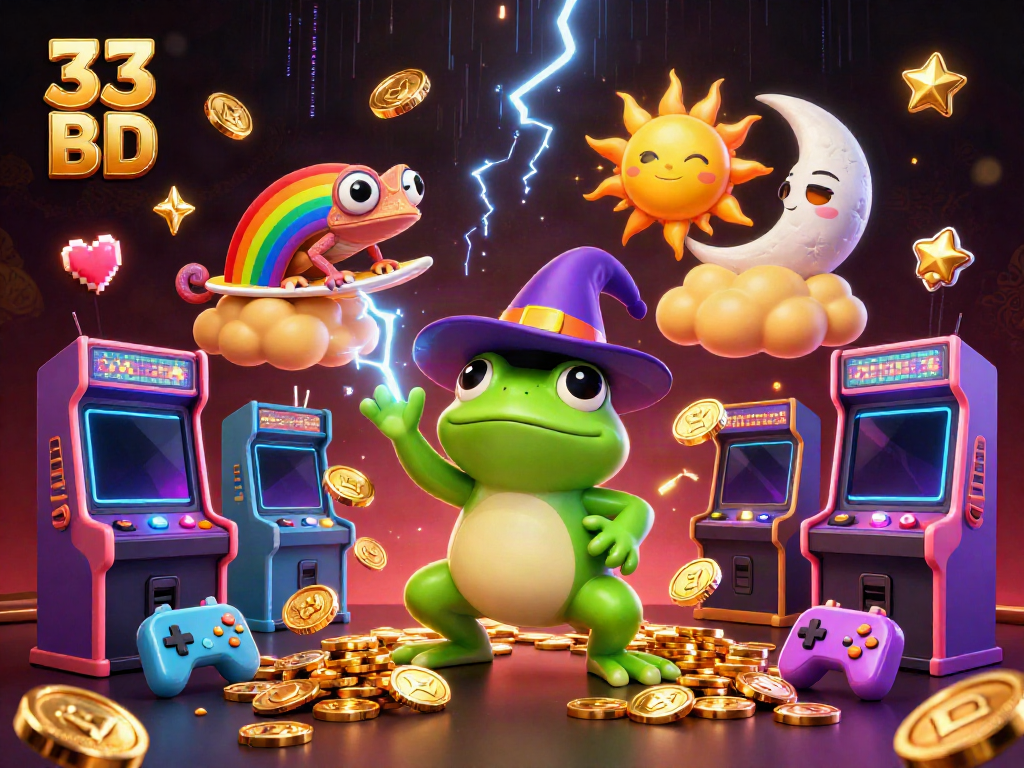 Experience the thrill of 33 BD with unique gaming elements and vibrant characters in a stunning illustration.
