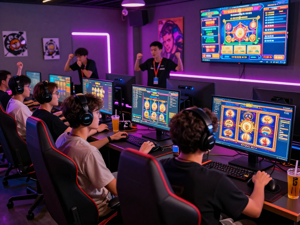 Exciting gaming atmosphere with players enjoying link gacor slots at a vibrant gaming lounge.
