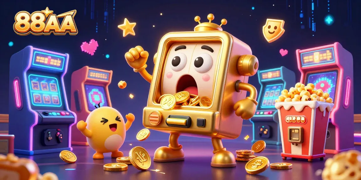 88AA slot machine hits a jackpot surrounded by lively gaming elements and cheerful companions.