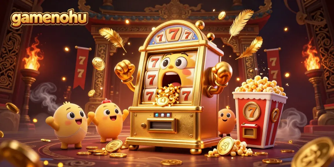 Experience gamenohu thrills as a golden slot machine celebrates a huge jackpot amidst dazzling casino elements.
