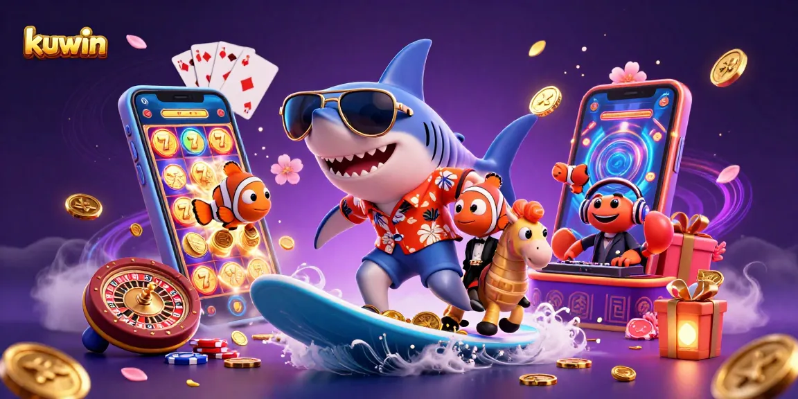 Kuwin captures the thrill of online slots with a vibrant, immersive casino scene.