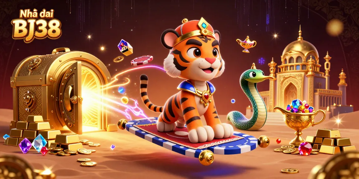 Experience the thrilling world of Nhà cái BJ38 with vibrant casino elements and fantasy characters.