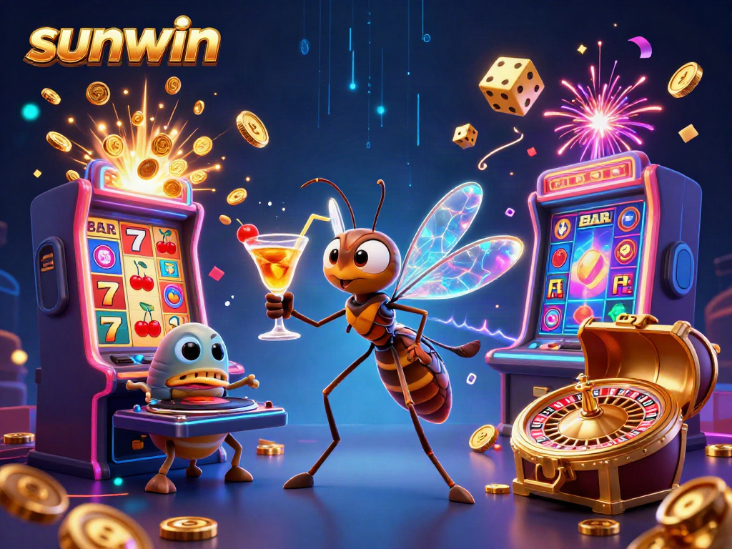 Play exciting games at sunwin with ultra-detailed 3D casino-themed digital illustration featuring characters and dynamic elements.