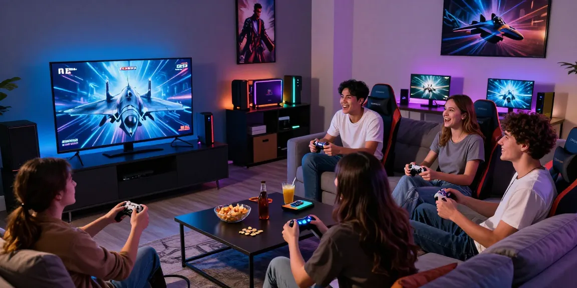 Friends enjoying a lively F168 gaming session in a stylish living room with ambient lighting and snacks.