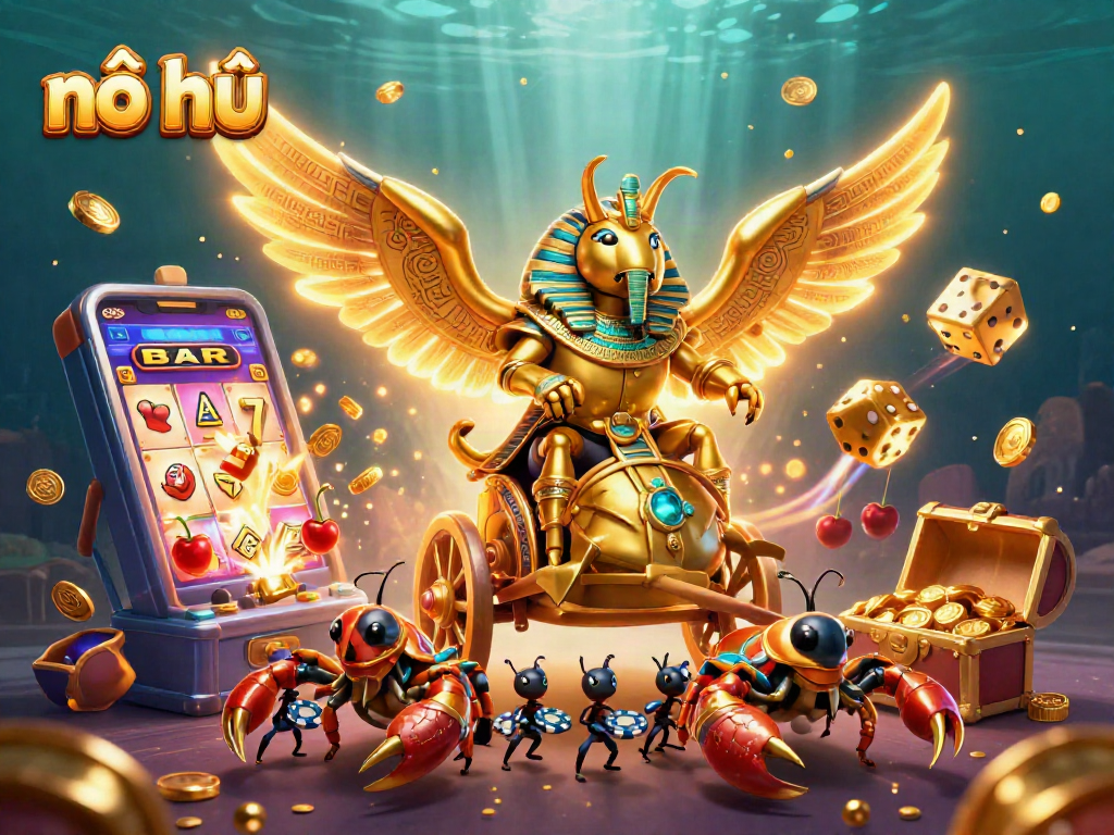 Play nổ hũ with colorful slot machine scenes and striking casino elements.
