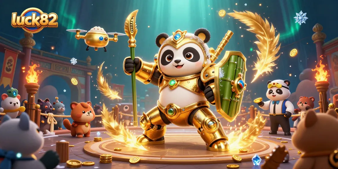 Experience luck82 with a thrilling panda mech-suit battle in an exciting casino arena.