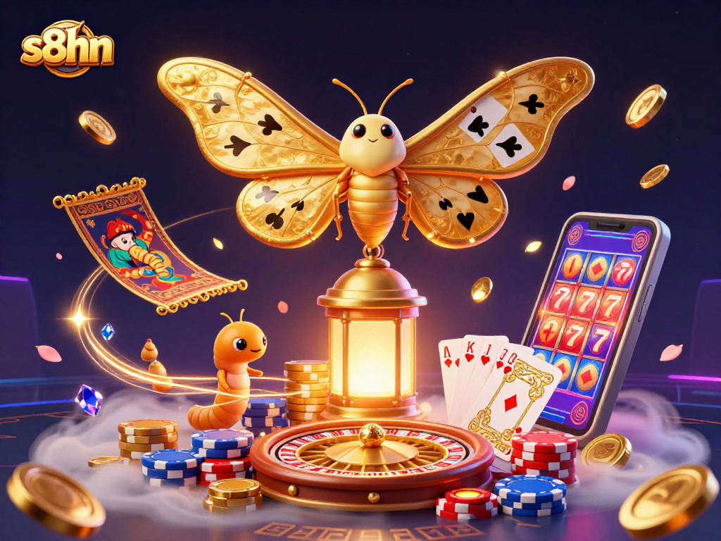 Experience thrilling gameplay at s8hn with captivating casino scenes featuring a majestic atlas moth and vibrant game elements.