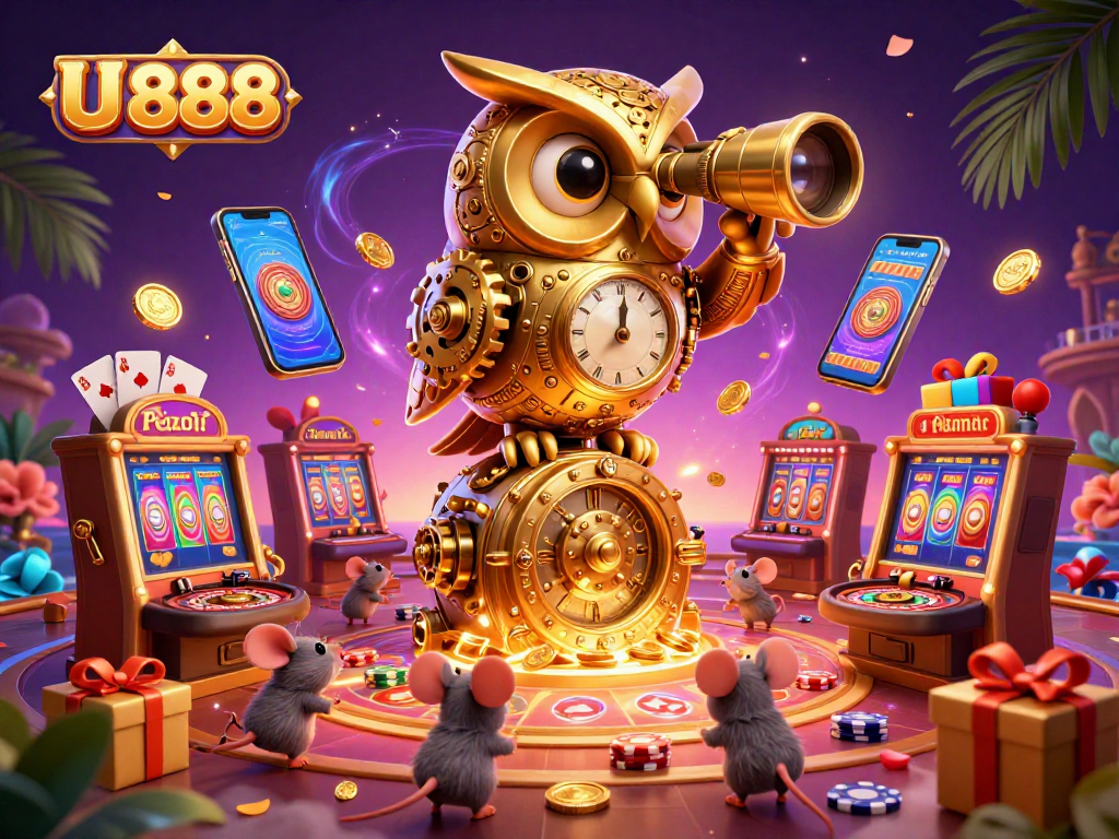 Experience the excitement of U 888 with dynamic games and golden tokens in a vibrant casino atmosphere.