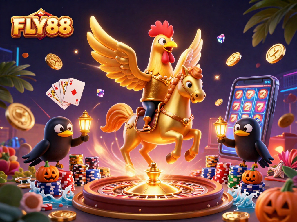 Join the fun at FLY88 casino with golden rooster and friends while winning big!
