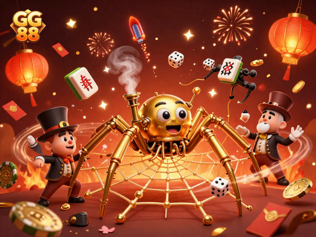 Catch the excitement at GG 88 with the steampunk spider in a dazzling casino-themed scene.
