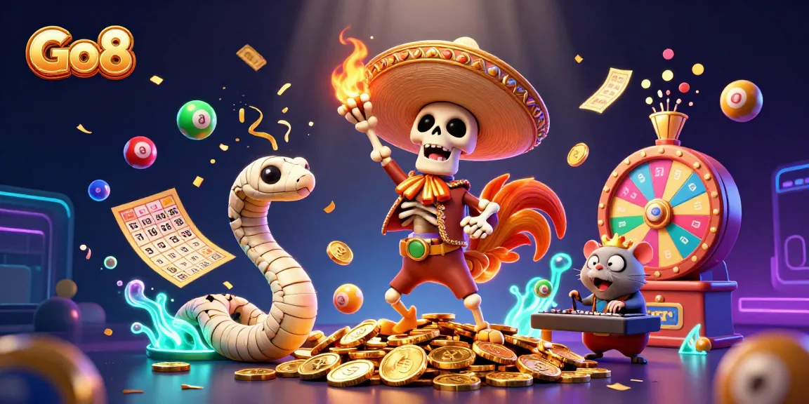 Engage with Go8's thrilling gaming atmosphere featuring colorful elements and lively characters.
