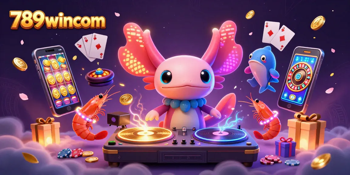 Engage players at 789wincom with a vibrant scene filled with spinning slot games and lively characters.
