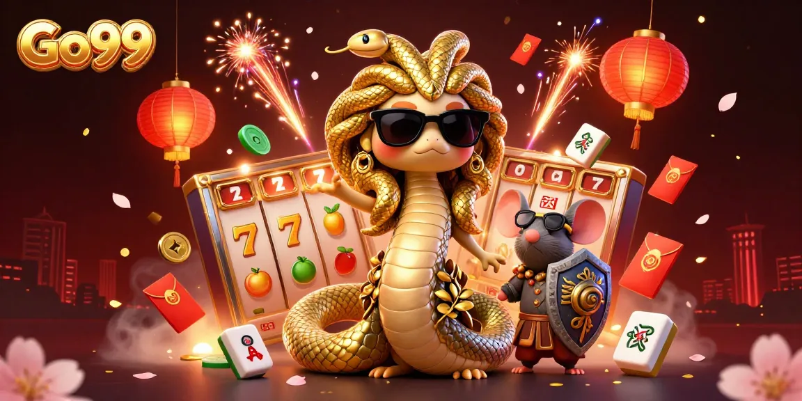 Engage with Go99's vibrant 3D illustration highlighting fun gambling elements and lucky symbols.