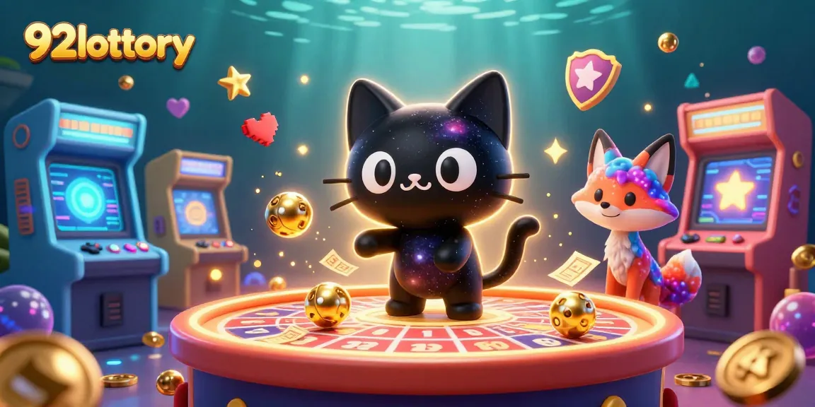 Engage with 92lottery's vibrant cosmic lottery experience featuring a black hole cat.