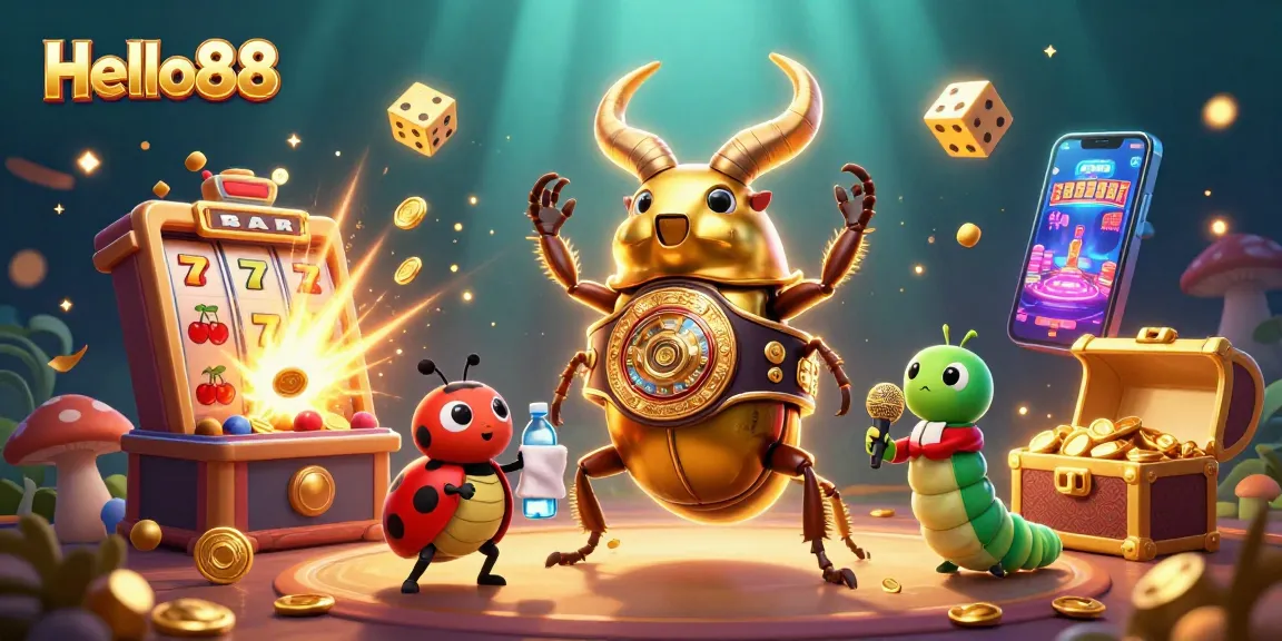 Experience the excitement of Hello88 with a 3D illustration showcasing a dynamic casino scene.