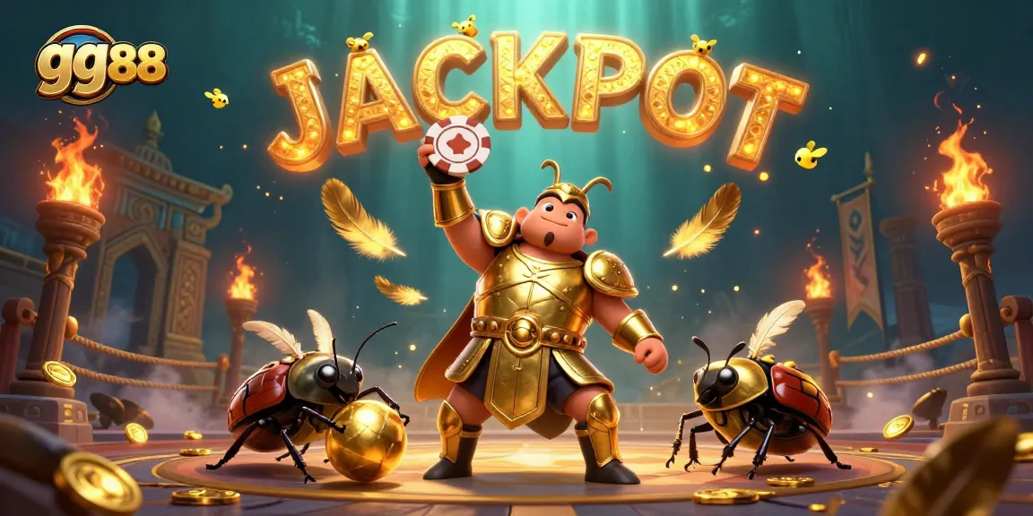 Experience exciting gaming at gg88 with a victorious beetle holding a poker chip!