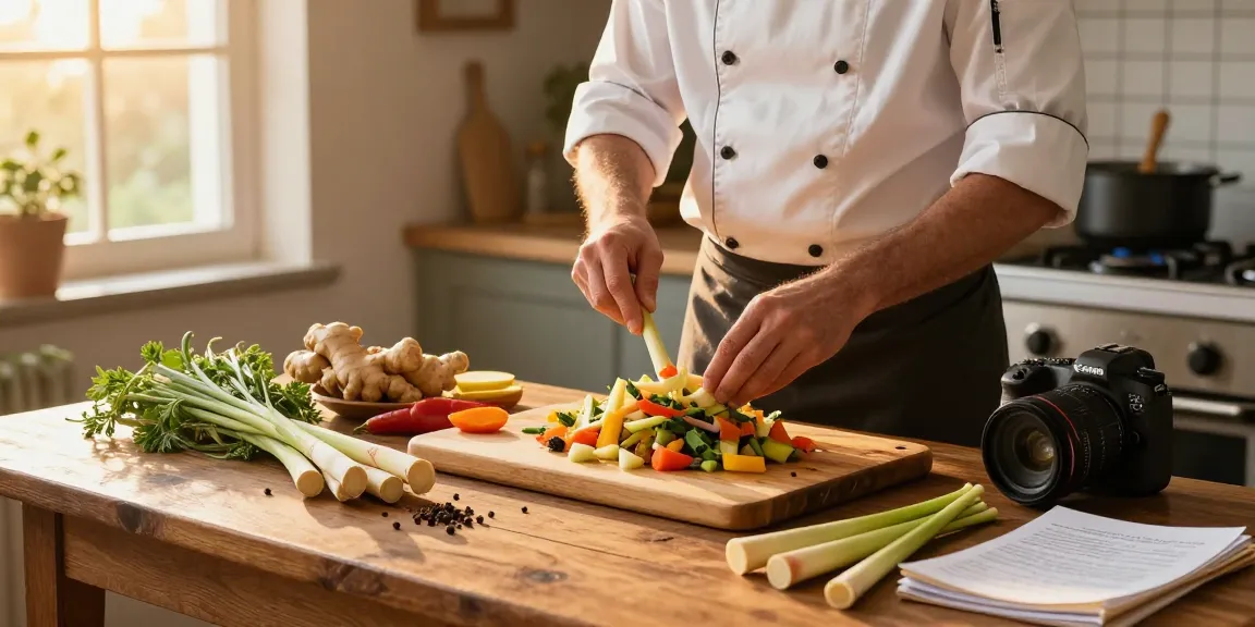 Preparation of a ginger and lemongrass dish in a cozy kitchen, เว็บสล็อต cooking inspiration.