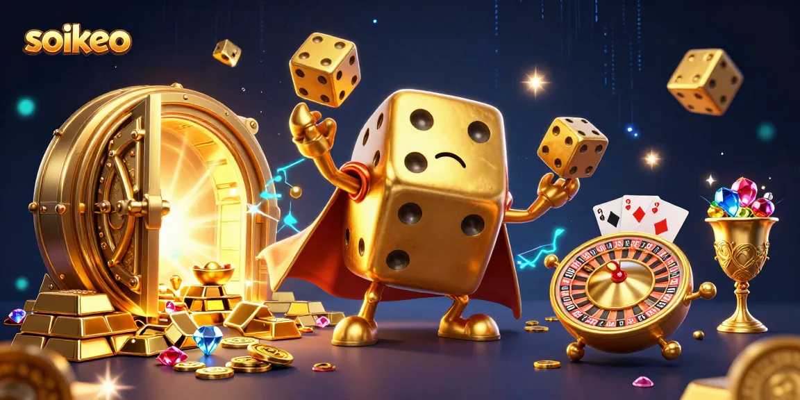 Roll the dice with soikeo in a vibrant, ultra-detailed 3D casino illustration showcasing gold and jewels.