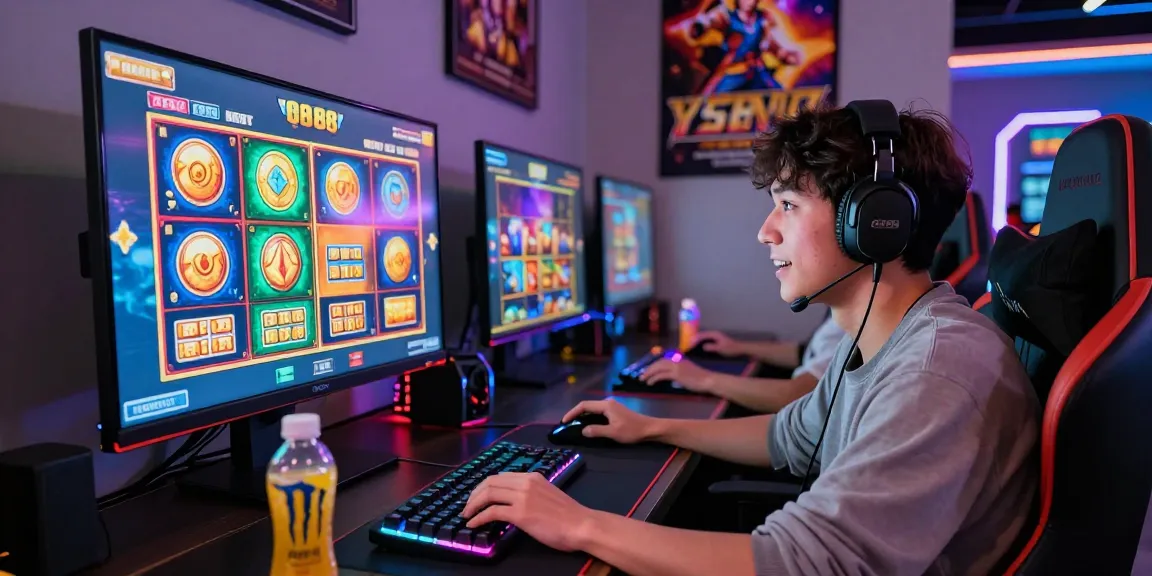 Engaging player enjoying a vibrant slot88 game session with colorful visuals and gaming setup.