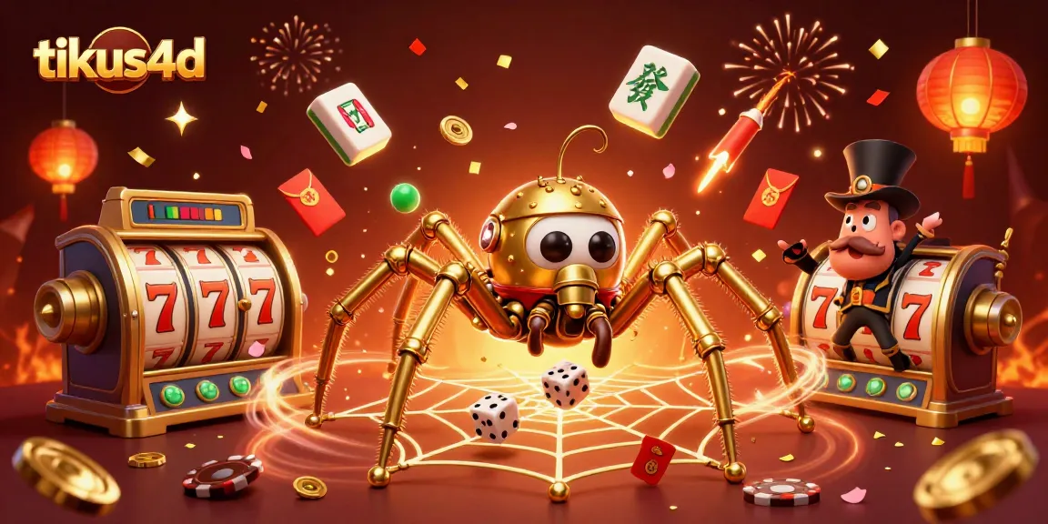 Engage in adventures with tikus4d as a golden spider catches luck with vibrant casino elements.
