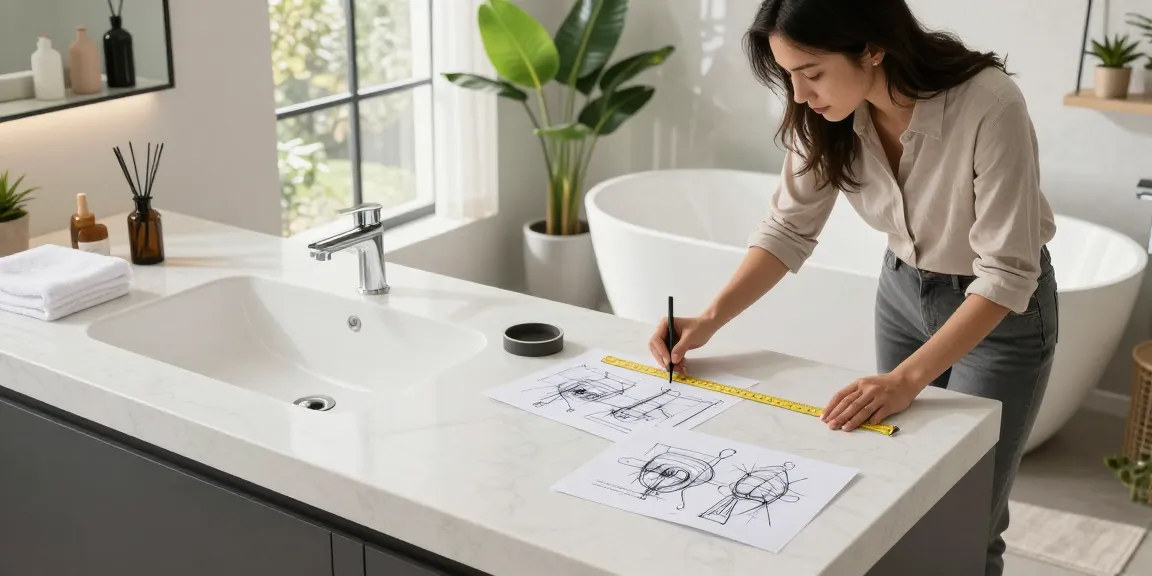 Solid surface countertops company showcasing luxury bathroom design with modern elements.