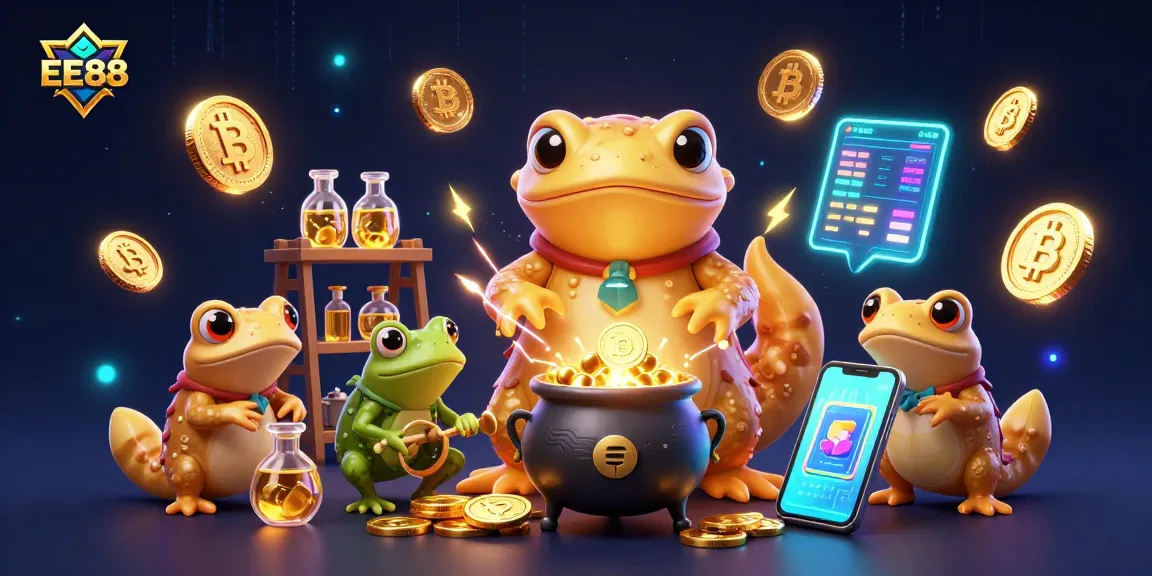 EE88 showcases a whimsical casino world with golden elements and crypto accents.